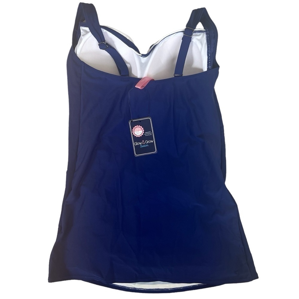 Glow & Grow Maternity Blue White Stripe Swimsuit Tankini Top L UPF 50+ Nautical - Picture 3 of 9
